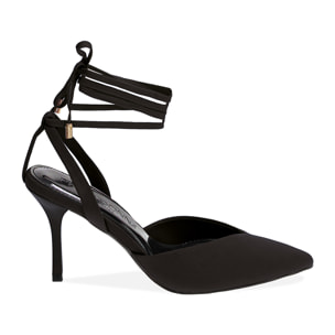 Décolleté slingback donna nere allacciate in tessuto, tacco 8,5 cm