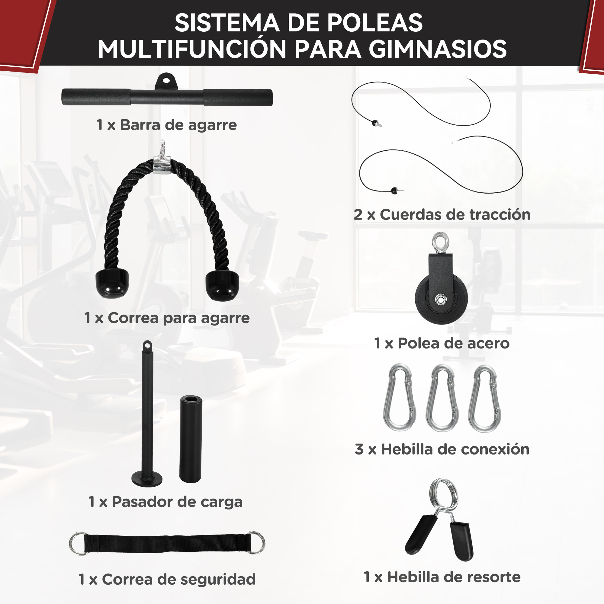 Poleas Gimnasio para Casa, Sistema de Polea de Cable de Peso para Gimnasio, para Tracción LAT, Rizo de Bíceps, Tríceps, Entrenamiento de Brazo, Hombros y Espalda