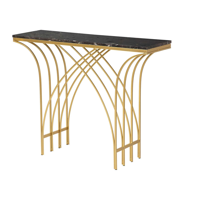 Consola Metal Marmol Negro 104x30x79 Cm