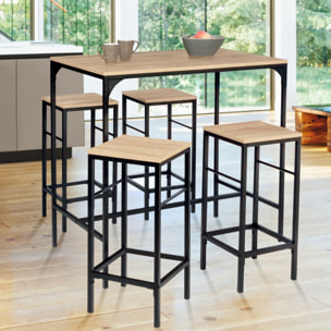 Table haute repas Memphis  95cm + 4 tabourets