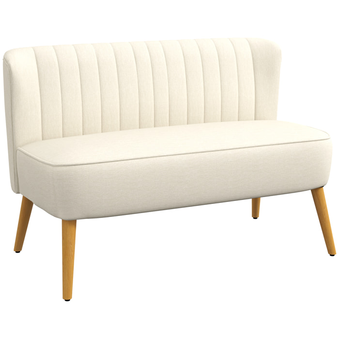 Sofá de 2 Plazas Tapizado en Lino Sintético, Sofá Moderno con Asiento y Respaldo Acolchados, Patas de Madera de Caucho, Carga 220 kg para Dormitorio, Salón, Espacios Pequeños, Blanco Crema
