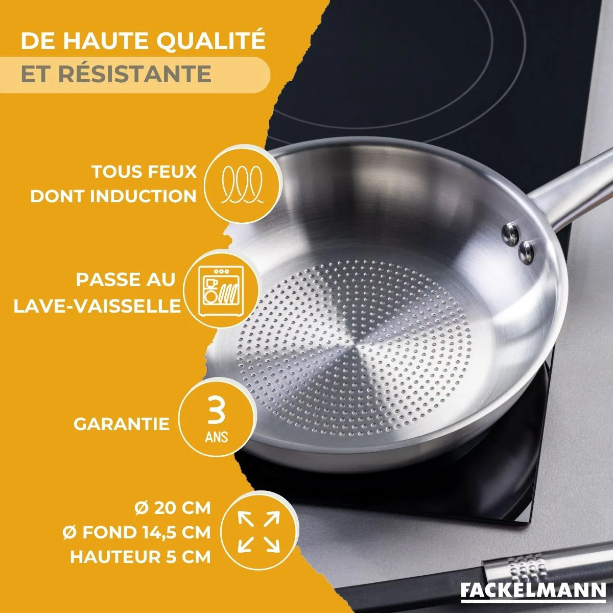 Poêle 20 cm en inox 18/8 Fackelmann Ovalgriff