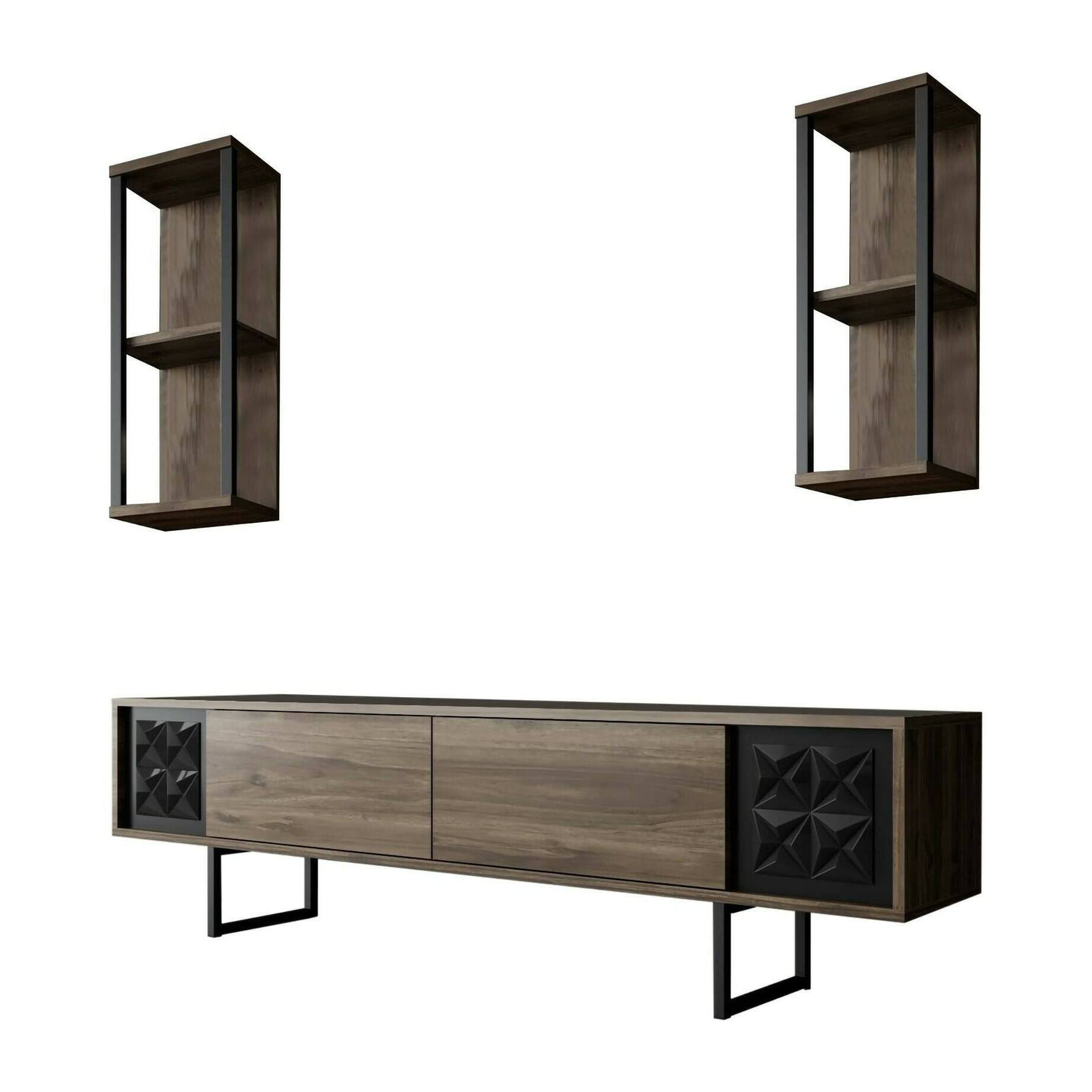 Mobile porta TV Dmiggian, Credenza da soggiorno, Armadio basso per TV, Base parete attrezzata, 180x30h48 cm, Noce e Nero