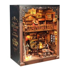 Taberna de antaño. Book Nook de madera con 247 piezas, diseño 3D realista con gran detalle, luces led y cubierta anti polvo.