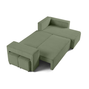 Topaze - canapé d'angle réversible 4 places - convertible avec coffre, tablette et poufs - en velours côtelé - Vert sauge
