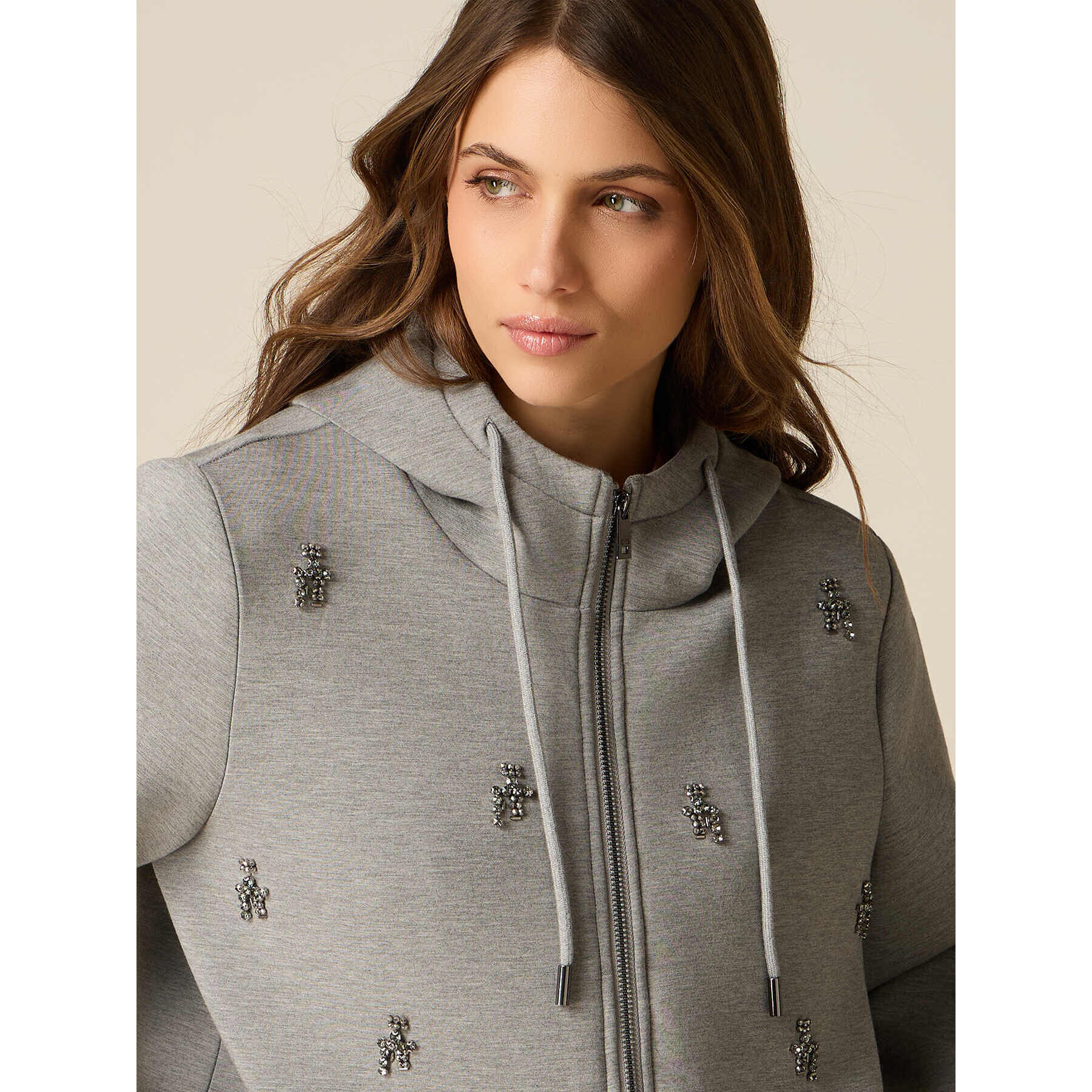 Oltre - Chaqueta en scuba con aplicaciones joya - Gris