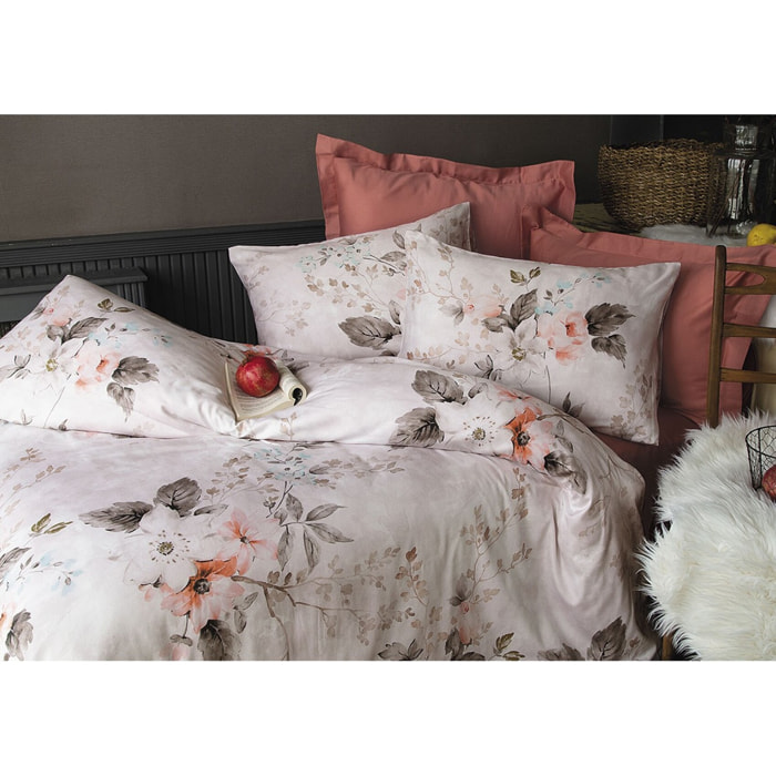 Parure housse de couette 240x220 cm et 2 taies d'oreiller 63x63cm satin de coton imprimé