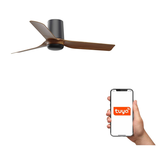 MINI PUNT TUB S Ventilateur de plafond noir/noyer TUYA