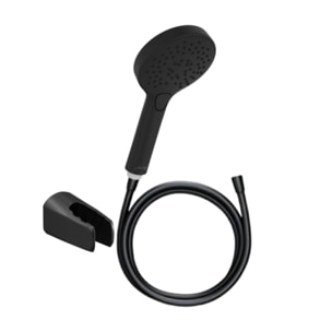 Pommeau de douche Metro 3 jets noir + flexible + support