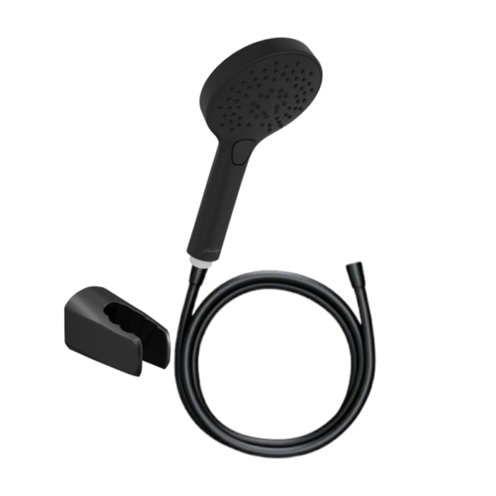 Pommeau de douche Metro 3 jets noir + flexible + support