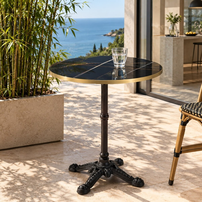 ICARE - Ensemble n°2: table bistrot D70cm en céramique marbré noir