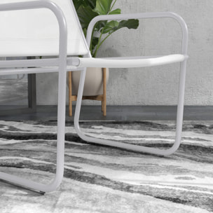 Conjunto de Jardín Exterior Muebles de Jardín Exterior Juego de 1 Mesa Redonda y 2 Sillas de Terraza con Marco de Acero Reposabrazos y Almohadillas Ajustables para los Pies Blanco