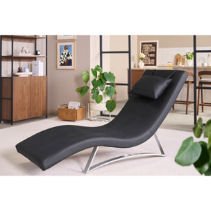 Chaise longue design noir et acier chromé BARTY
