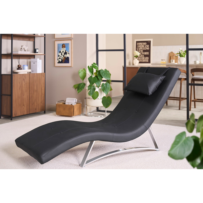 Chaise longue design noir et acier chromé BARTY