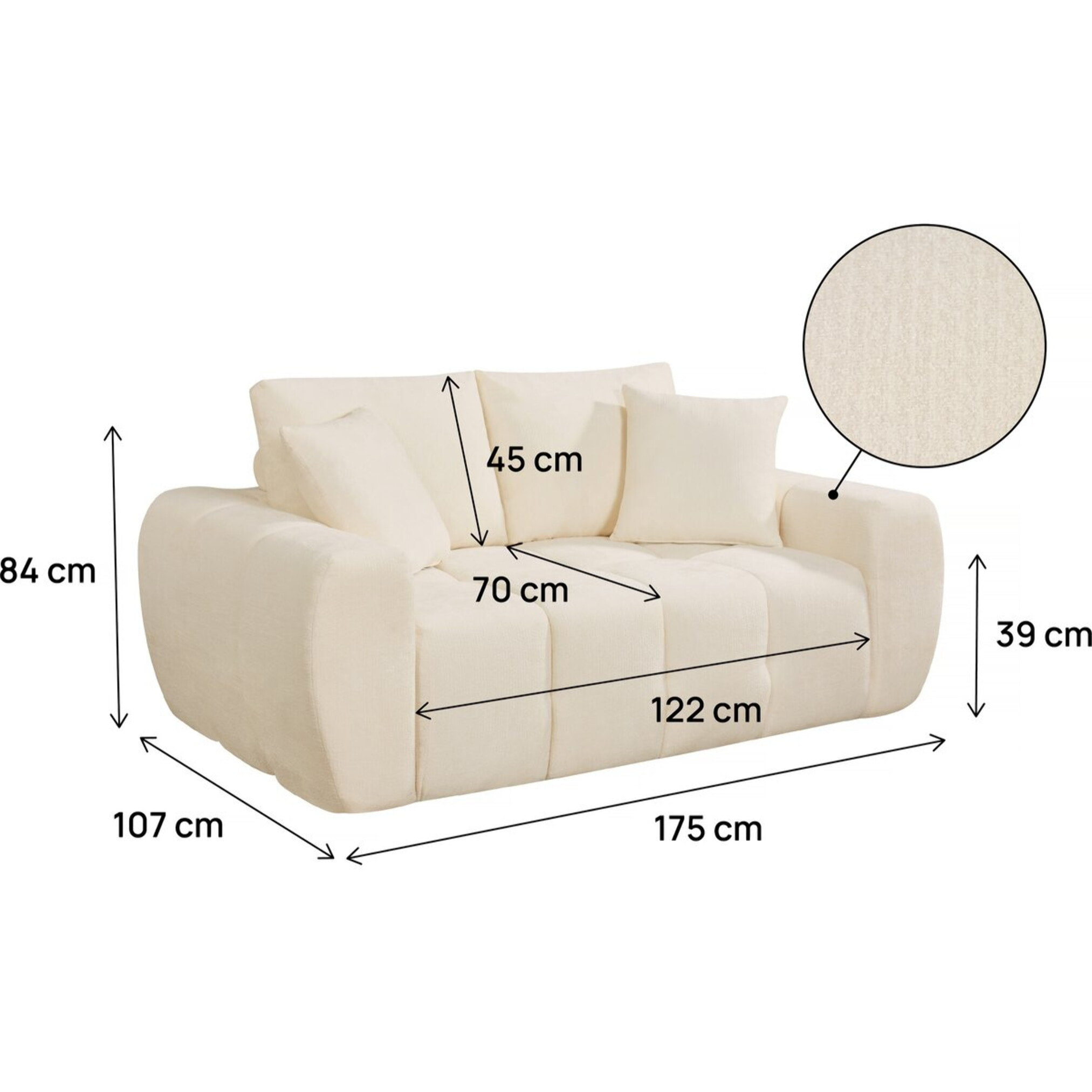 Canapé droit en tissu style bubble "Léonie" - 2 places - Beige