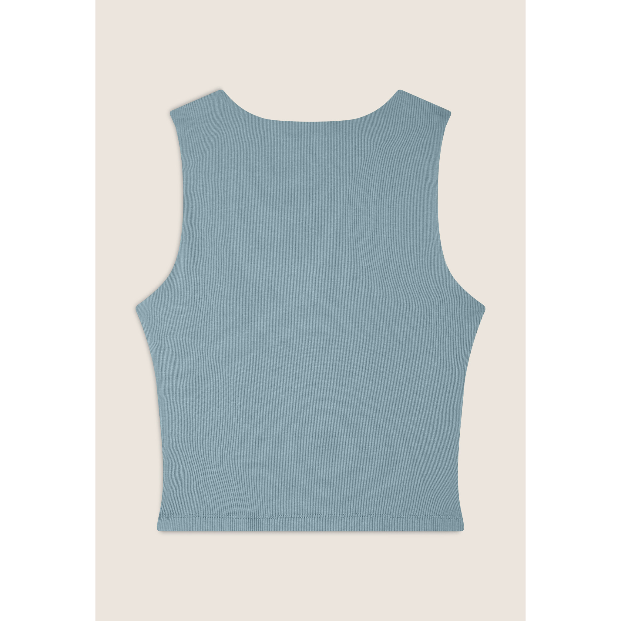 Top a costine stretch con scollo asimmetrico