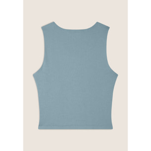 Top a costine stretch con scollo asimmetrico