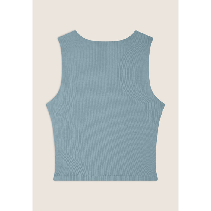 Top a costine stretch con scollo asimmetrico