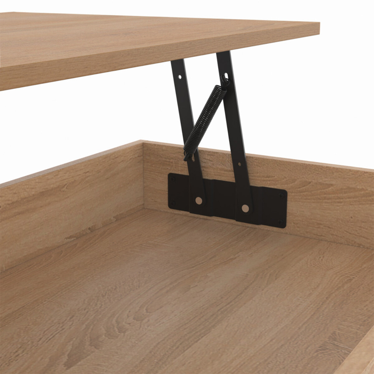 Table basse Spider relevable bois et pieds croisés noir