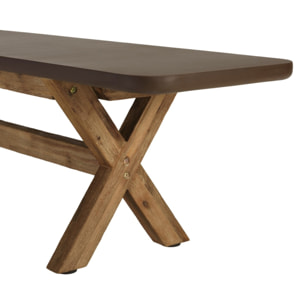 NESTOR - Ensemble table et bancs effet béton marron pieds en bois d'acacia