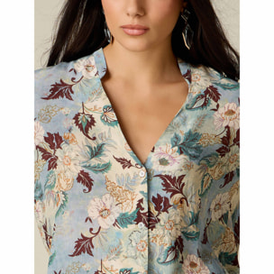 Oltre - Camicia fantasia con dettaglio gioiello - Azzurro