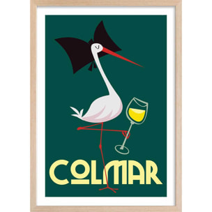 Affiche Cigogne de Colmar Affiche + cadre en bois - Chêne
