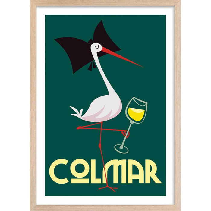Affiche Cigogne de Colmar Affiche + cadre en bois - Chêne