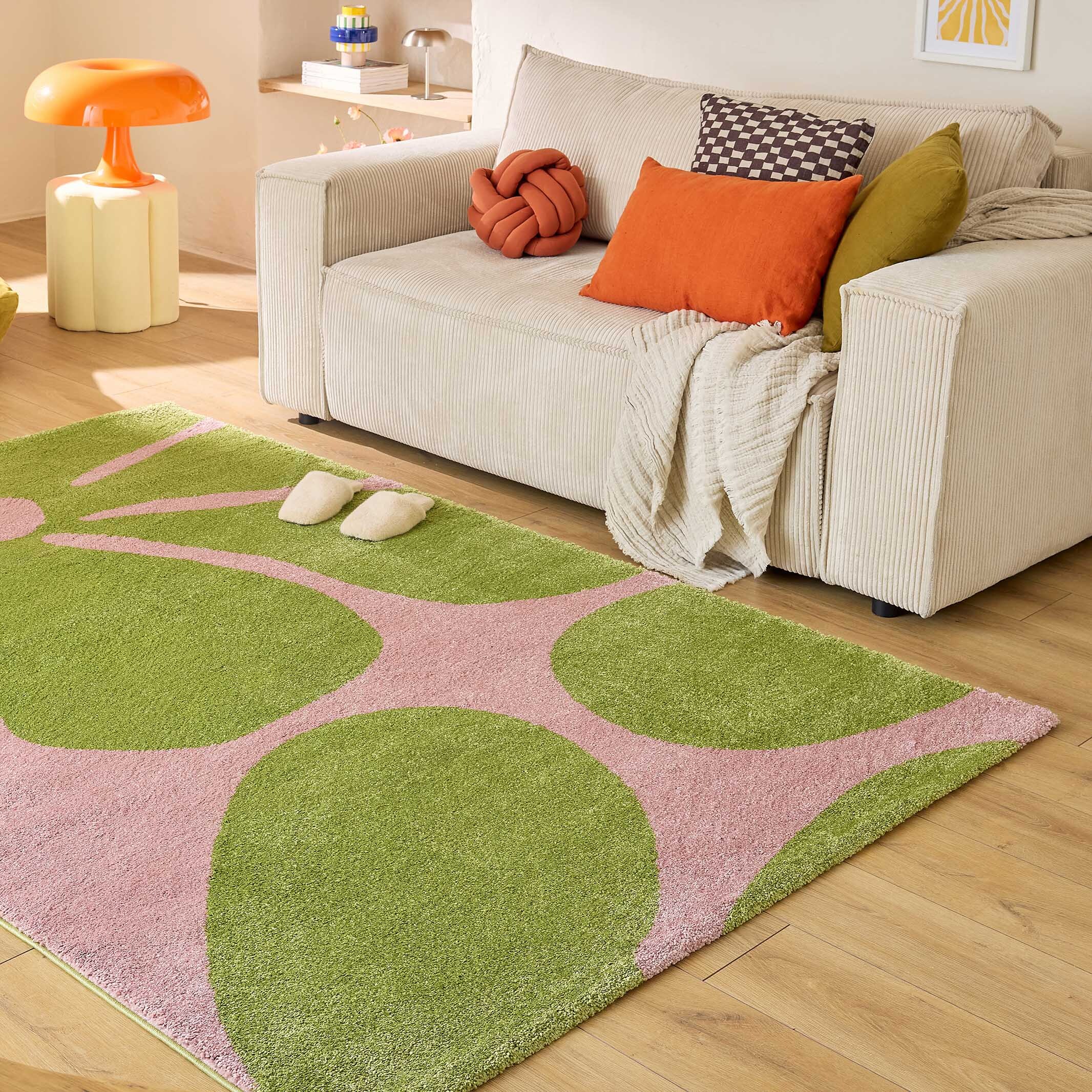 GROOVY - Tapis rétro coloré à motif fleur - Confortable et moelleux - Vert