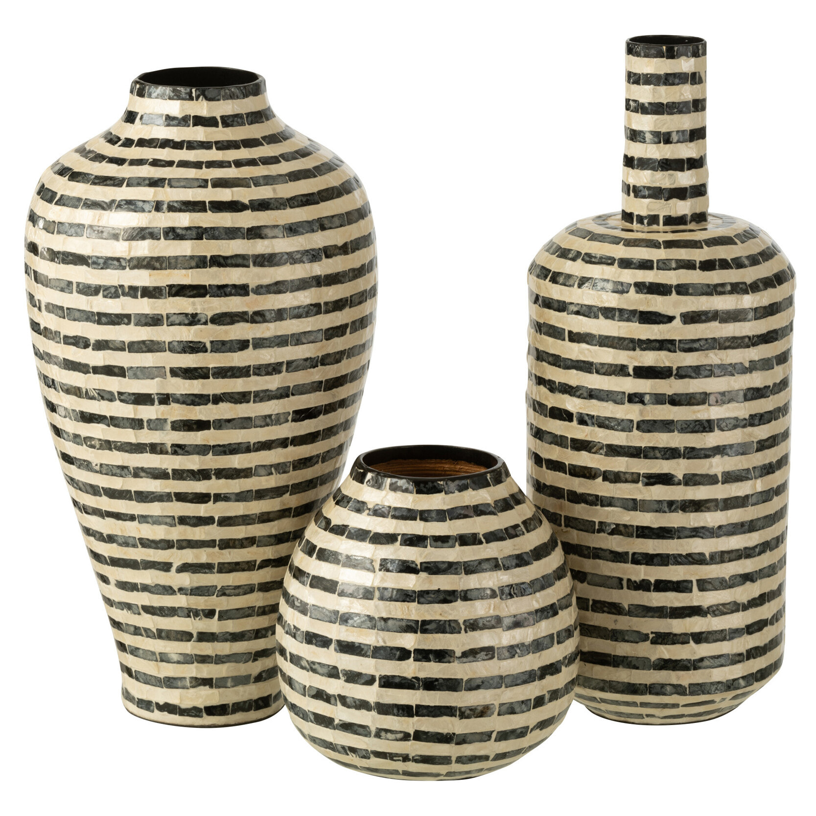 J-Line vase Bouteille Raye - coquillage/bambou - noir/blanc