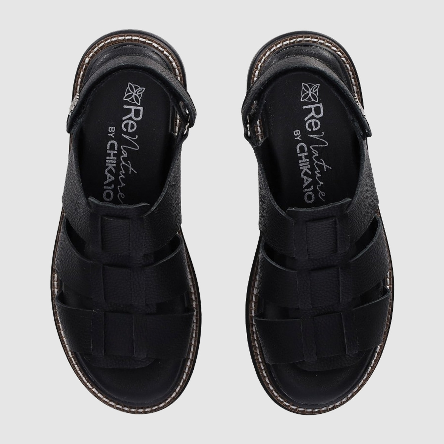 Sandalias de Piel - Negro - Tacón: Bajo