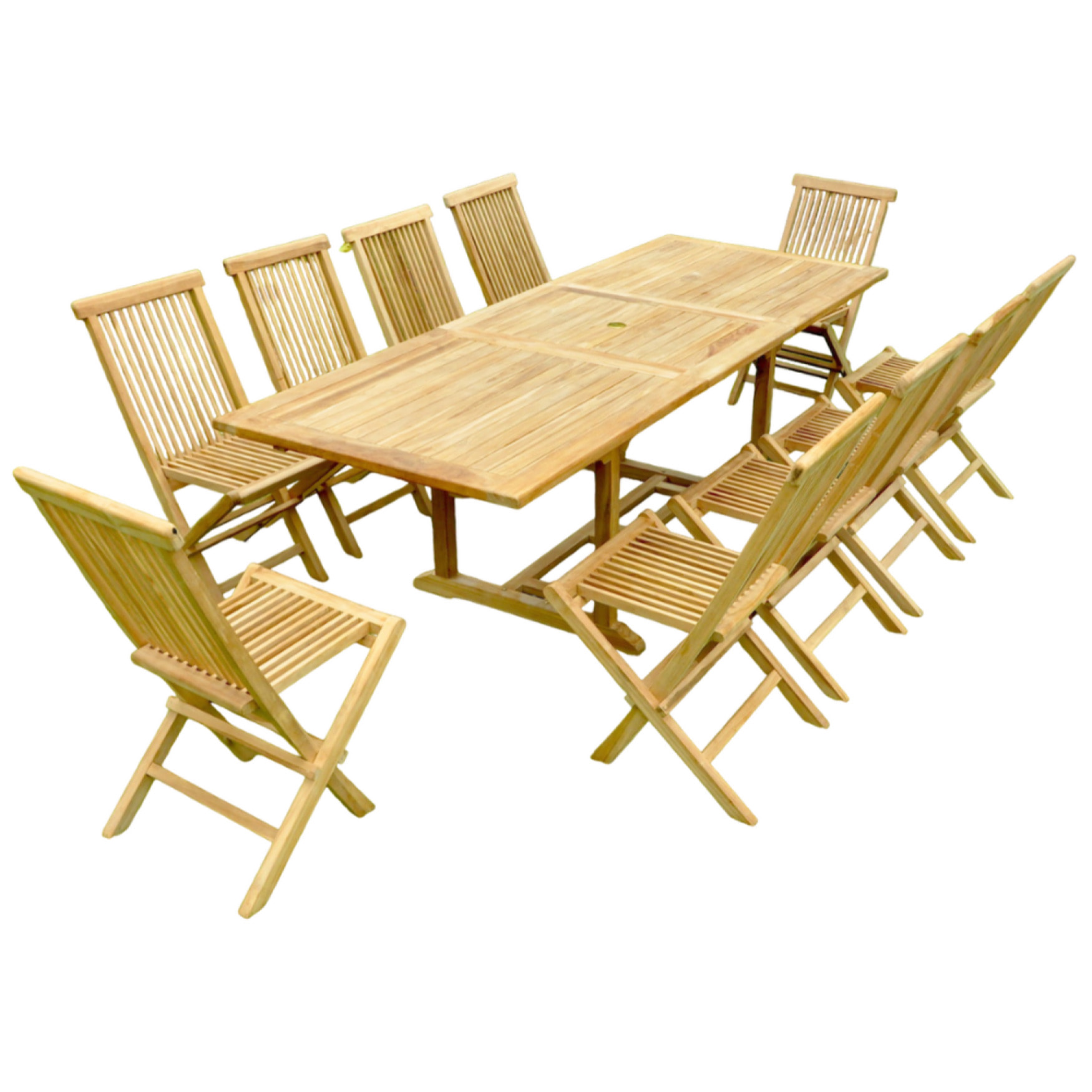 ADAGNA Salon de jardin teck 12 places table rectangulaire 10 chaises