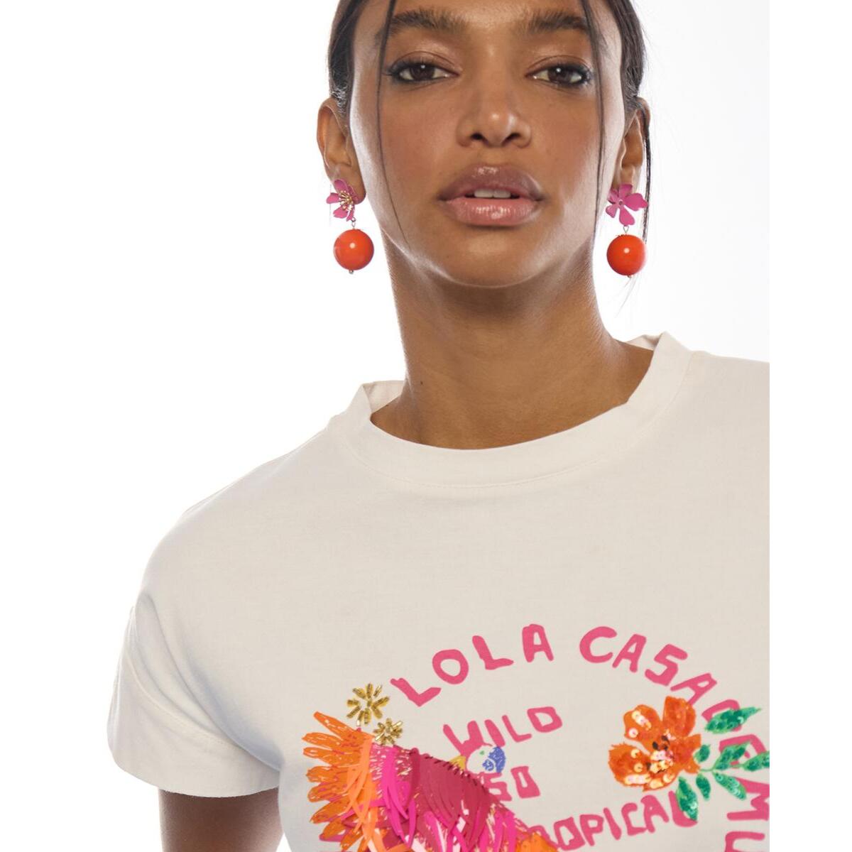 Maglietta pappagallo con piume