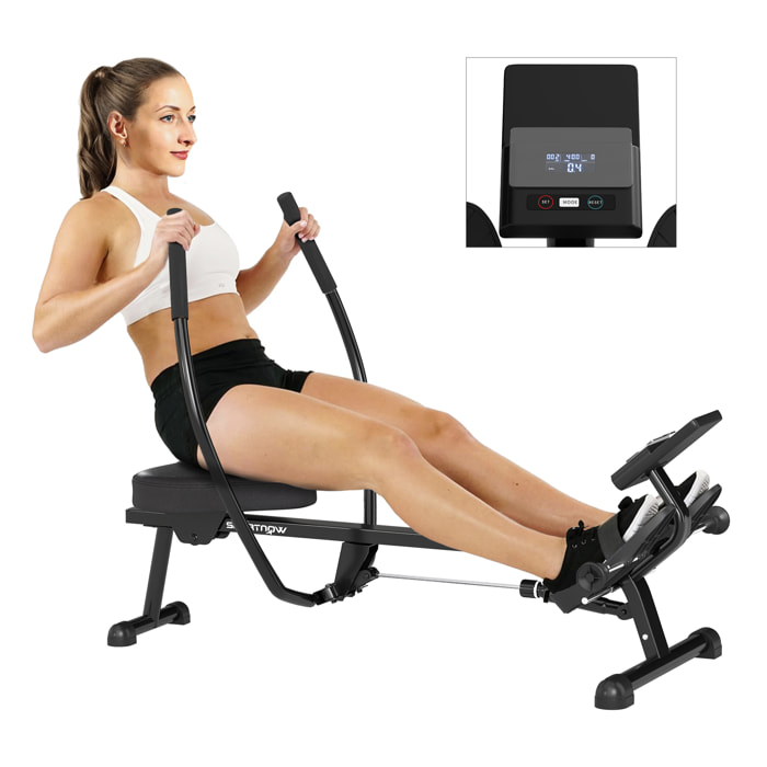 Máquina de Remo para Casa, 12 Niveles de Resistencia Hidráulica, Máquina de Remo con Pantalla LCD, para Entrenaminto de Fitness, en Hogar Gimnasio, Carga 130 kg, Negro