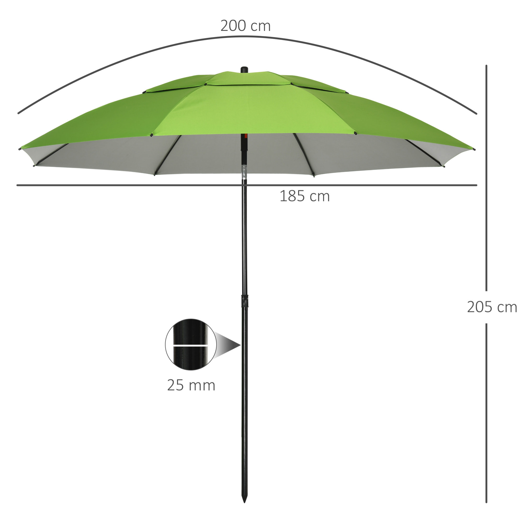Parasol de plage Ø185 cm – Inclinable – Sac de transport inclus