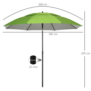 Parasol de plage Ø185 cm – Inclinable – Sac de transport inclus