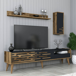 Mobile porta TV Dbrunozz, Credenza da soggiorno, Armadio basso per TV, Base parete attrezzata, 180x45h35 cm, Antracite e Noce