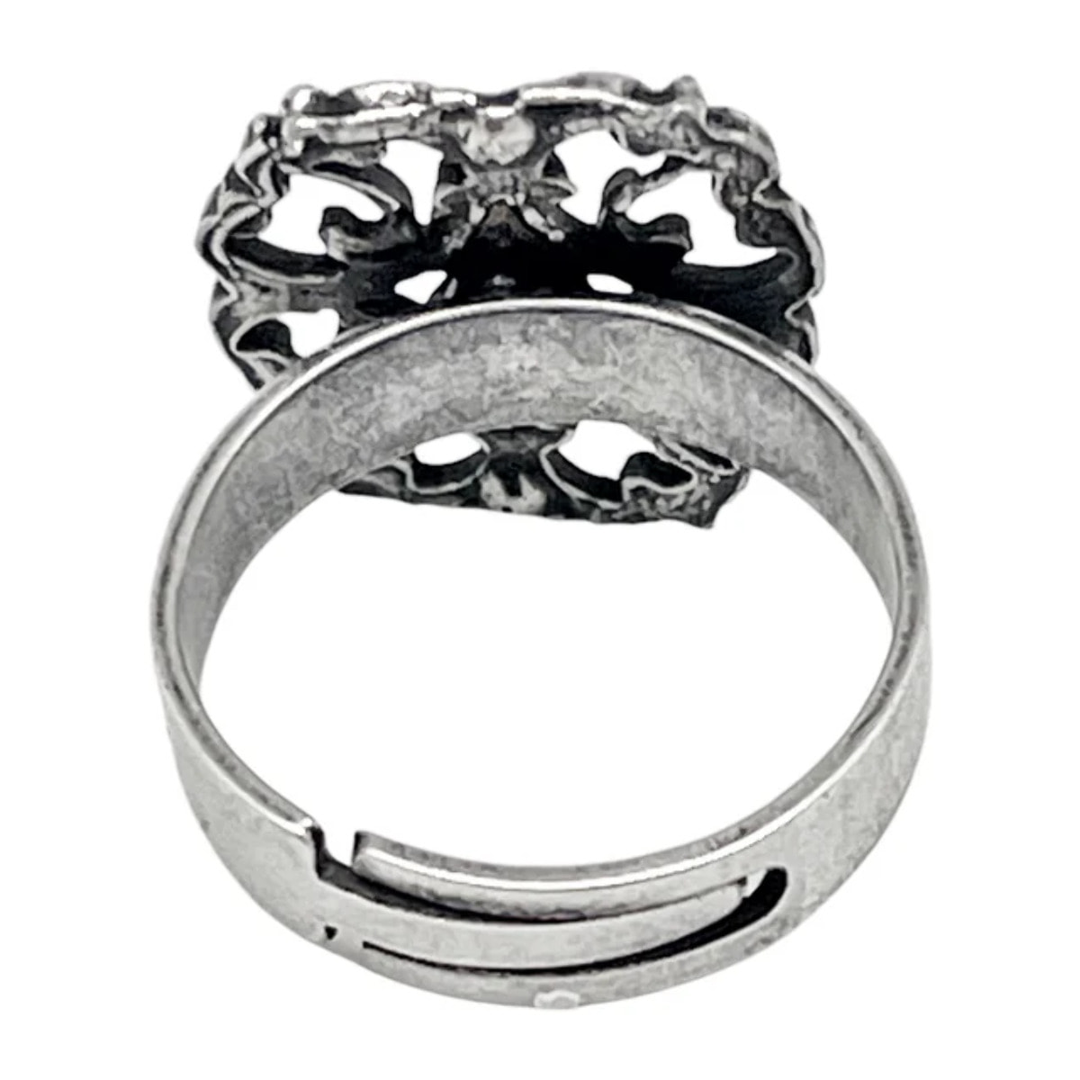 Anillo Vintage oval y cristal negro plata envejecida