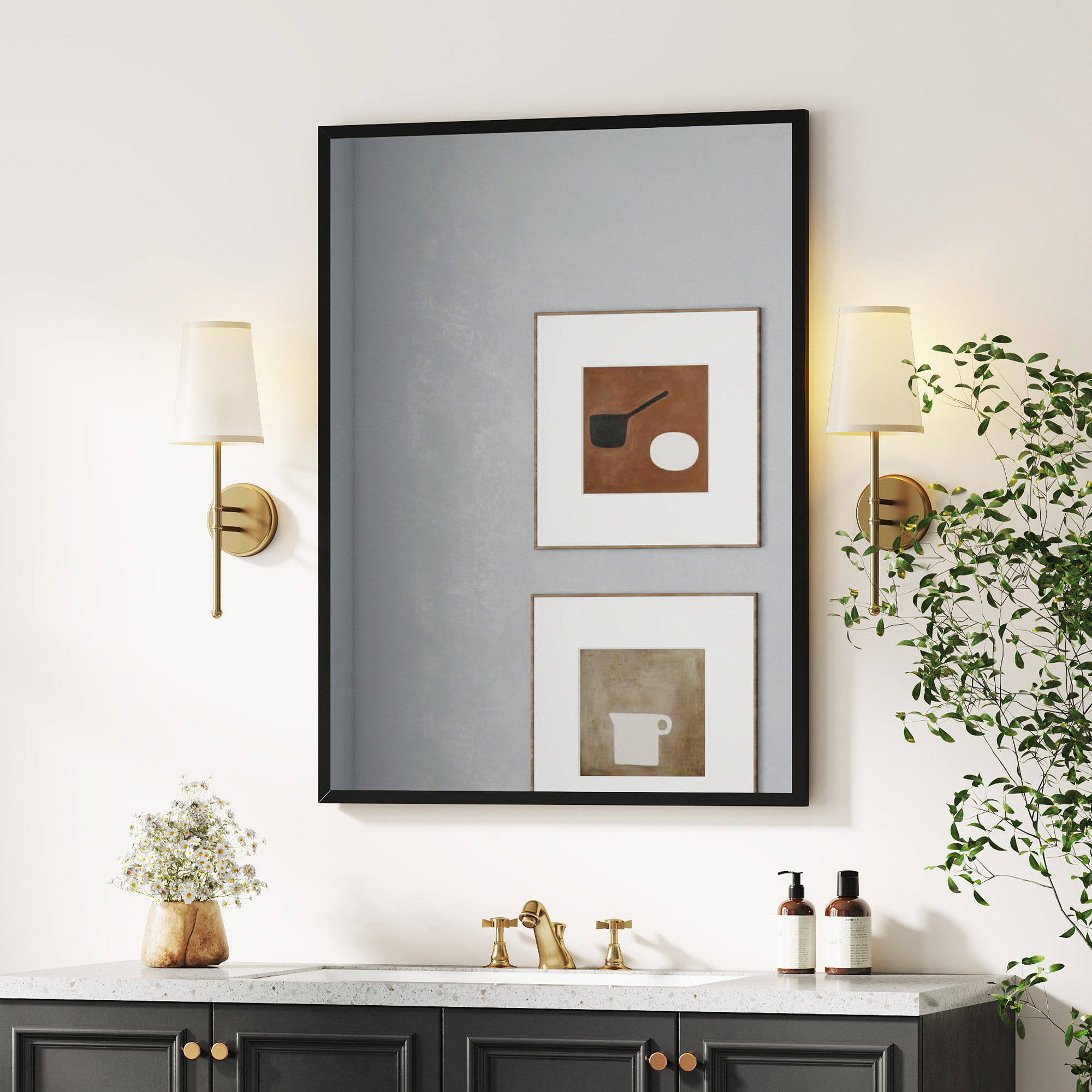 Miroir mural rectangulaire dim. 76L x 101H cm cadre MDF noir
