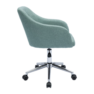 Chaise de bureau capitonnée à roulettes en tissu effet velours texturé vert de gris et métal chromé BALTIK