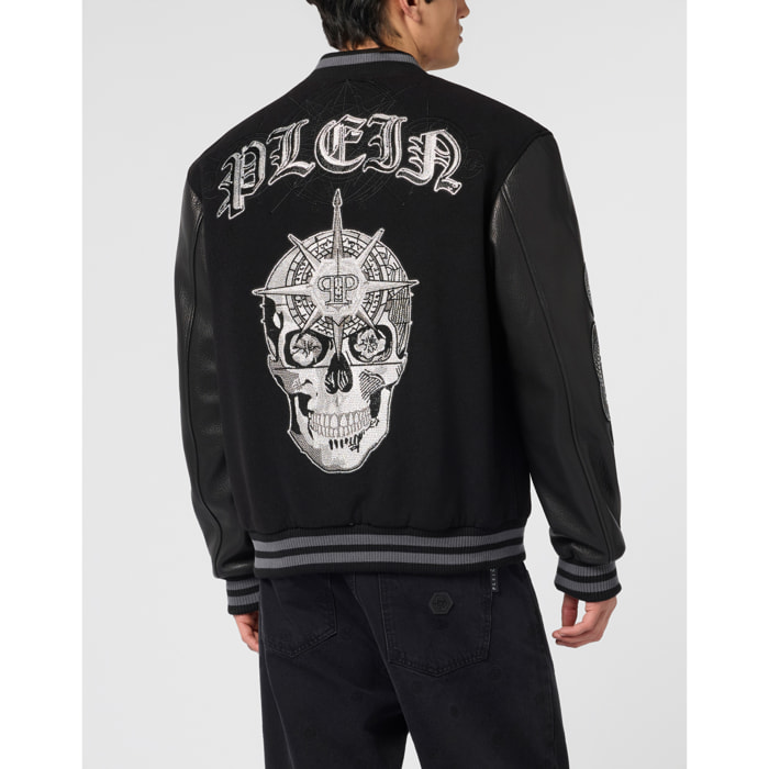 PHILIPP PLEIN Composed Varsity Bomber Tattoo Strass