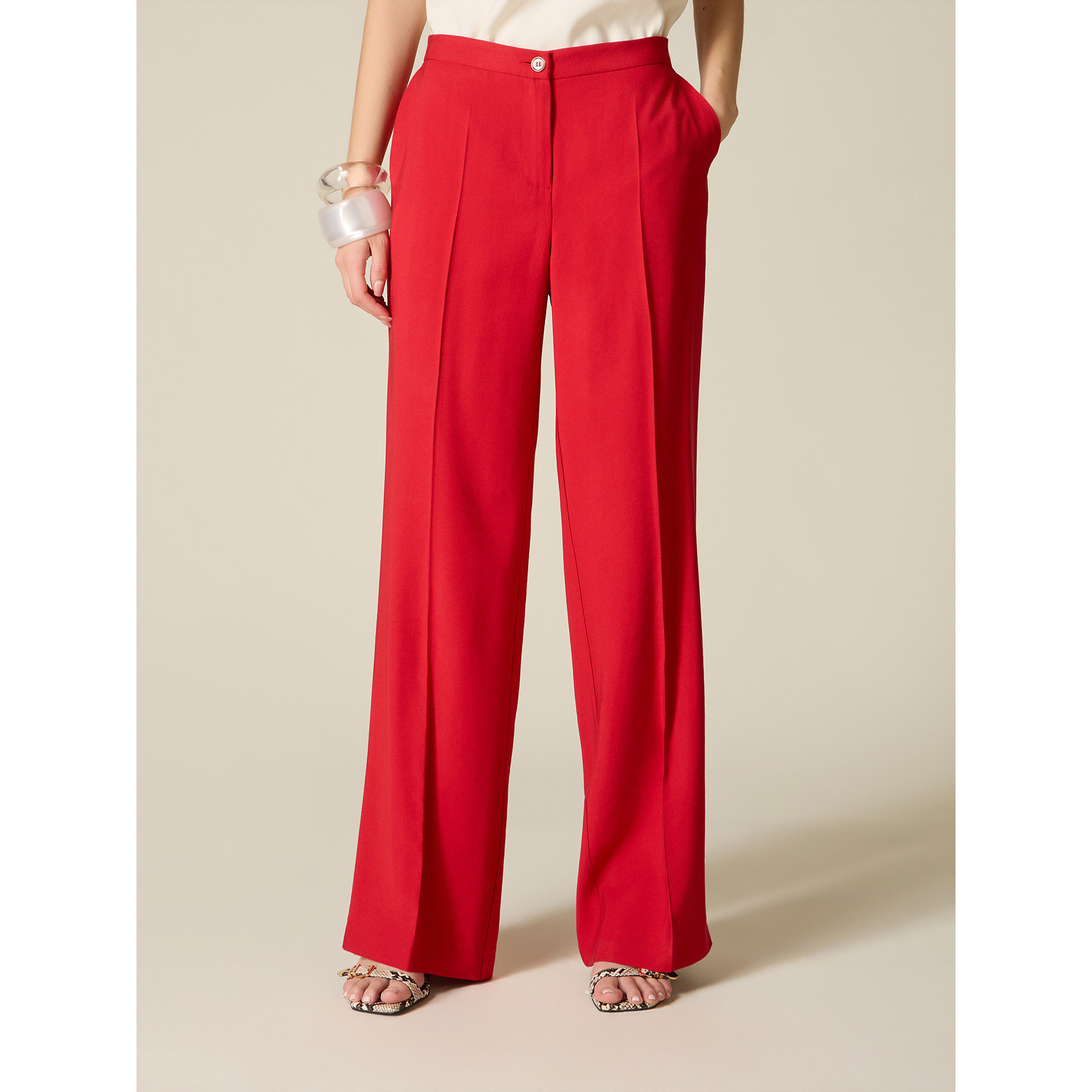 Oltre - Pantalones palazzo mezcla viscosa - Rojo