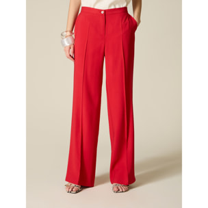 Oltre - Pantalones palazzo mezcla viscosa - Rojo
