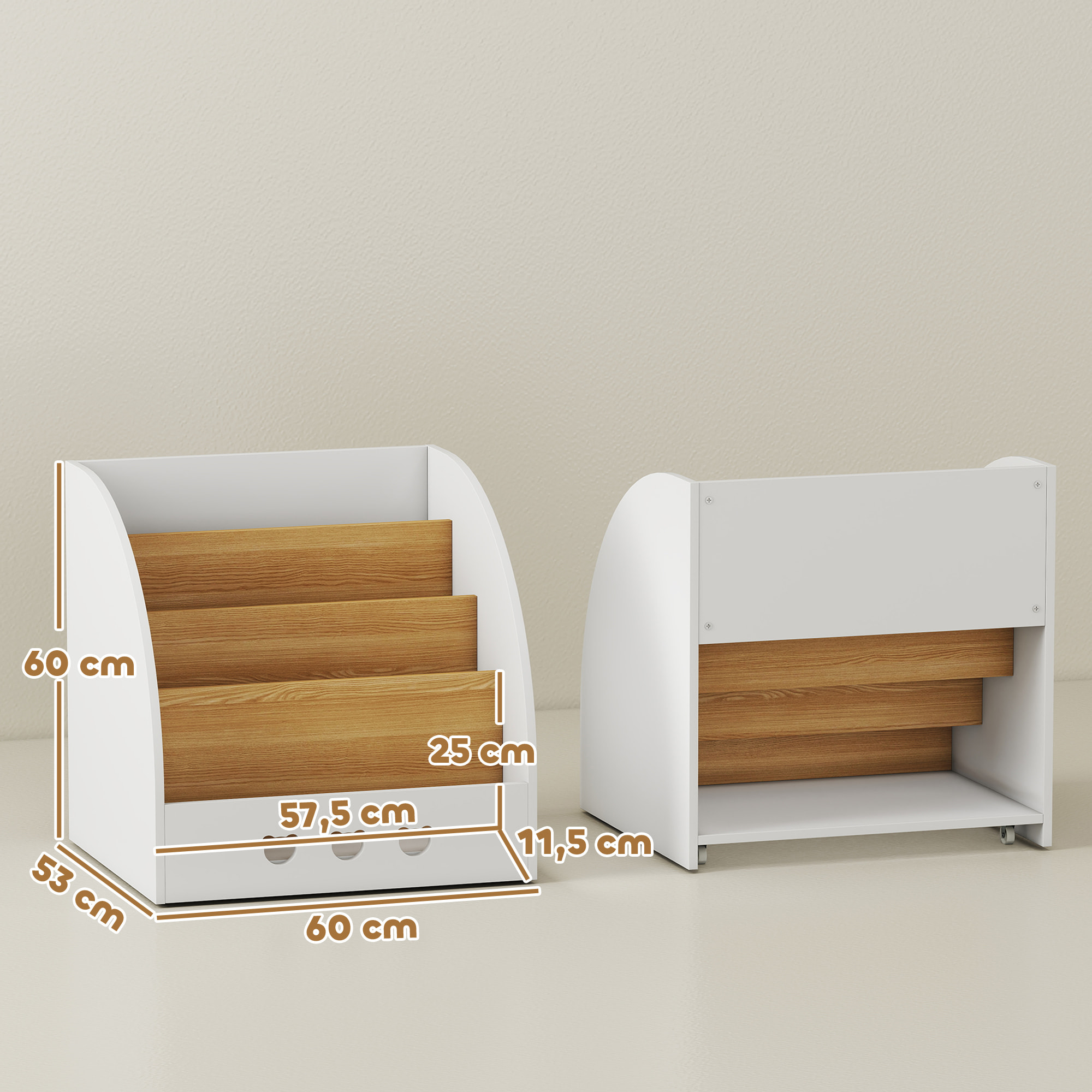 Estantería Infantil para Juguetes con Compartimento Oculto Organizador de Juguetes de 4 Niveles con Ruedas para Habitación Infantil Sala de Juegos Guardería Blanco y Natural