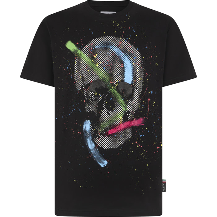 PHILIPP PLEIN Round Neck T-Shirt Paint Splash Skull
