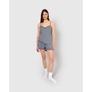 Pijama corto algodón vainica tirante azul