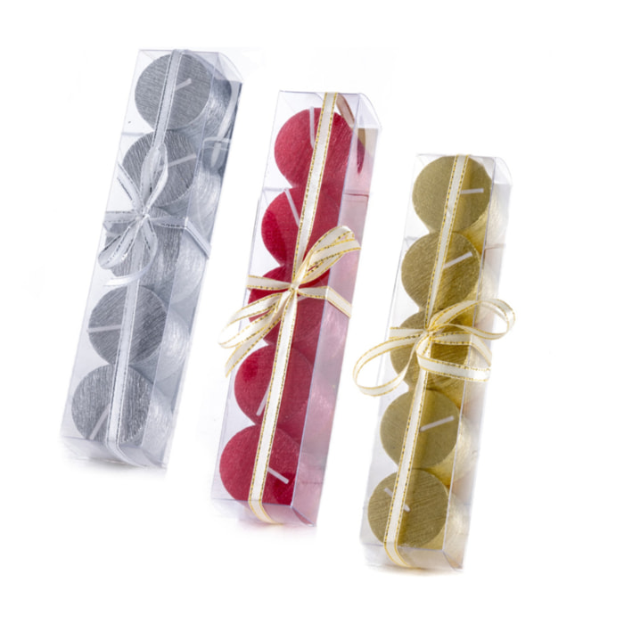 Set 5 Candele Decorative Natalizie Metalizzate Rotonde Modello Pilastro Mini