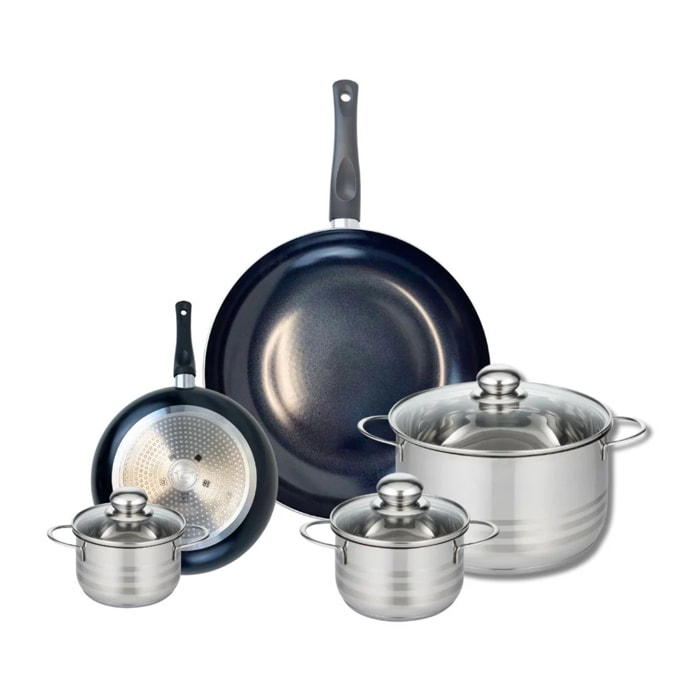 Ensemble de 2 Poêles de cuisson 20 et 32 cm et 3 faitouts 12, 14 et 24 cm Elo Prima Brillant