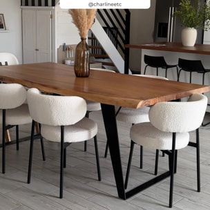 Lot de 2 chaises en tissu bouclé blanc cassé et pieds noirs - Maëlie