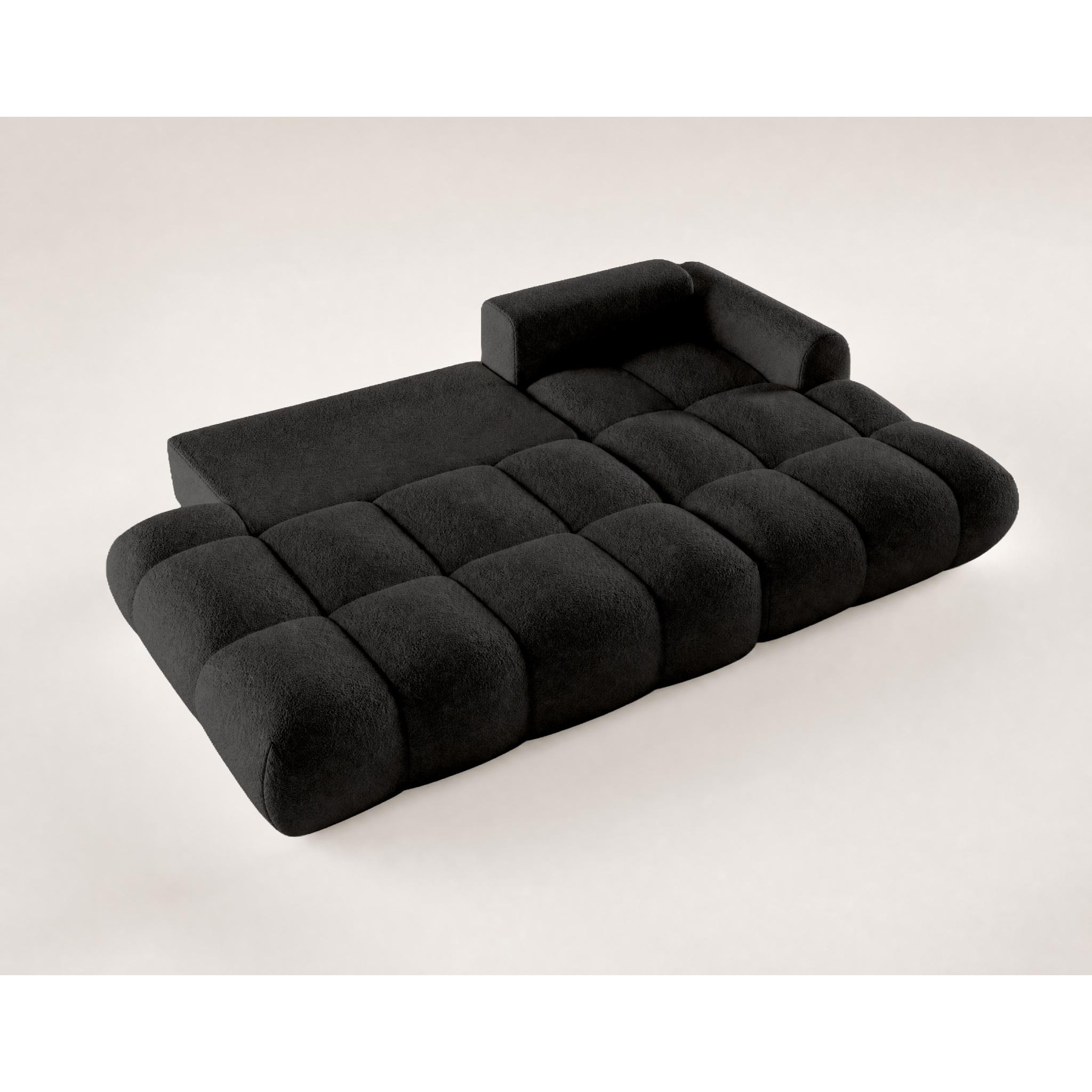 Yulin - Canapé d'angle ouvert droit 4 places convertible avec coffre en tissu bouclette - Noir