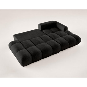 Yulin - Canapé d'angle ouvert droit 4 places convertible avec coffre en tissu bouclette - Noir
